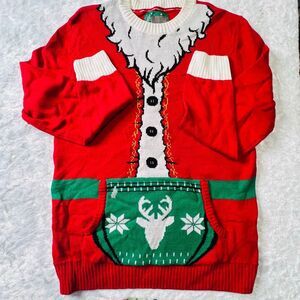 Ugly Christmas Sweater Womens Red White Santa Suit Knit Holiday Sweater XL NWOT